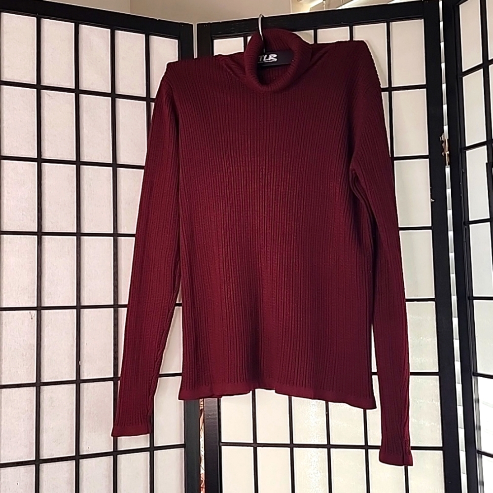 Van Heusen Burgundy Turtleneck Textured Sweater L Grannycore Coastal